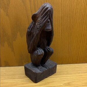 Hand-Carved Brown Wood Monkey Sculpture - Home Art Accent